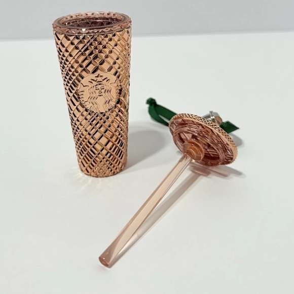 2023 Starbucks Cold Cup Ornament Keychain Holiday Metallic Rose Gold NIB - Picture 7 of 8